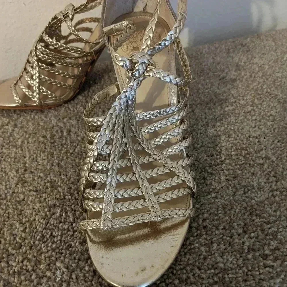 Vince Camuto Gold Braided Strappy Heels Ankle Strap Party Shoes 5.5‎ NEW - Picture 8 of 9